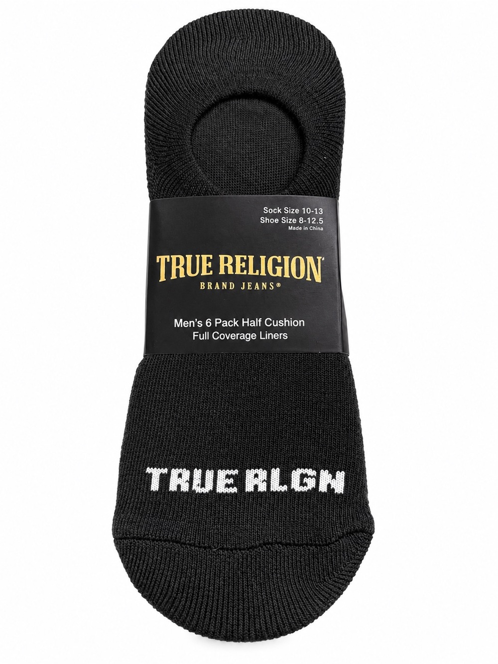NWT True Religion Men’s No Show Socks 6 Pack Full Coverage Liners Black 10-13